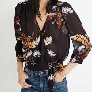 Madewell ‘Wrap Top in Blooming Oasis’ in “Harvest Dark Eggplant” Size Small